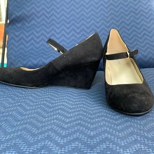 Black suede wedges